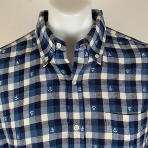 Vince Men Button-Down Anchors Away Linen Shirt. Size L Blue & White